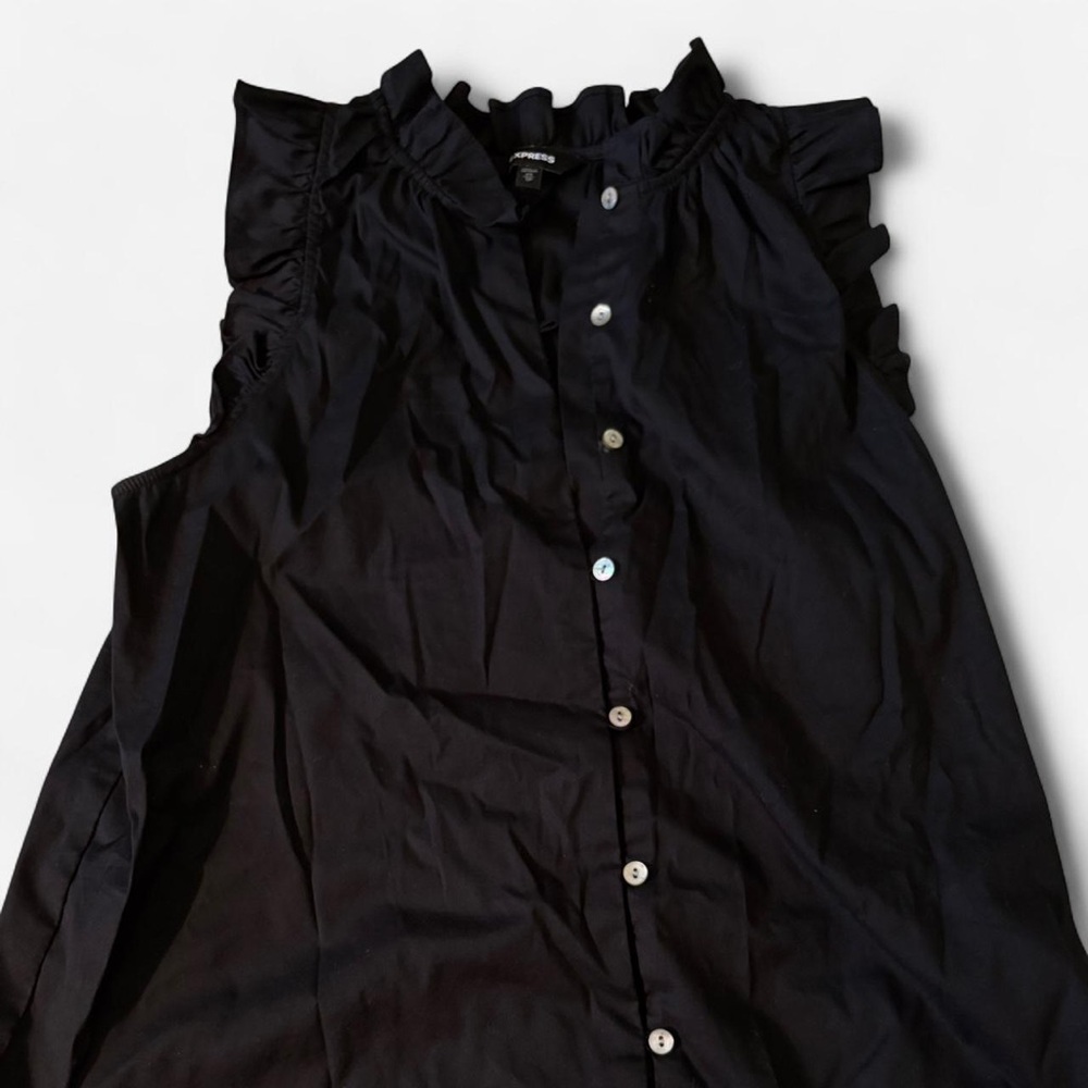 Express Black Button-Down Ruffle Blouse - image 1